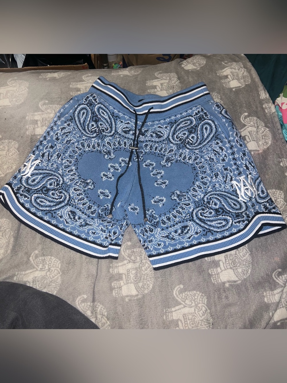 Amiri Blue Bandana Paisley Jacquard Knit Basketball Shorts Size S